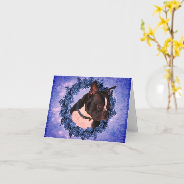 Boston Terrier Customizable Note Card (Yellow Flower)