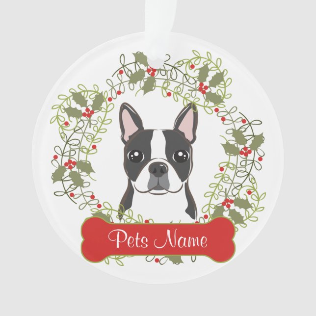 Boston Terrier Customizable Ornament (Front)