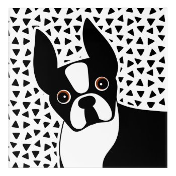 Boston Terrier Cute Black And White Acrylic Print by DoodleDeDoo at Zazzle