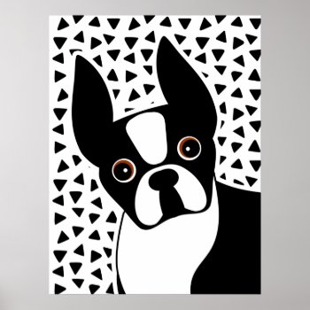 Boston Terrier Cute Black And White Poster by DoodleDeDoo at Zazzle