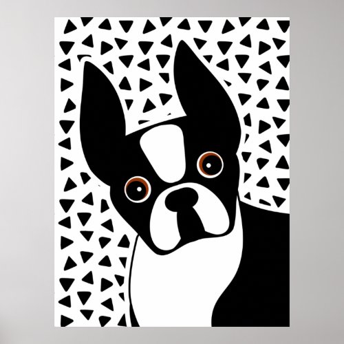Boston Terrier Cute Black and White Poster