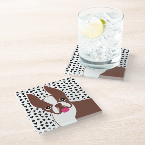 Boston Terrier Cute Brown and White Glass Coaster