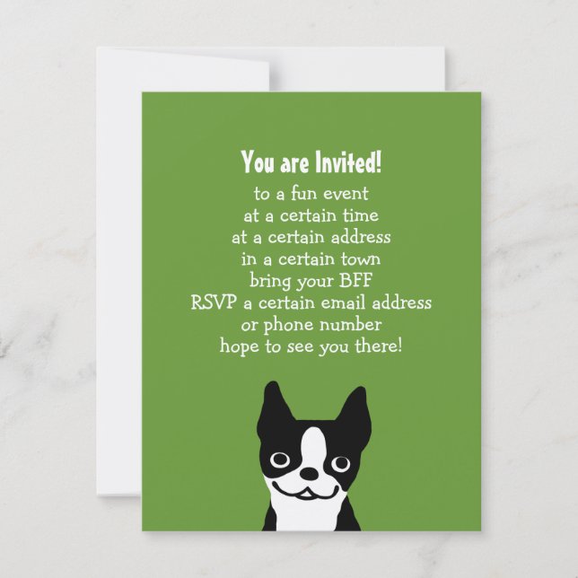 Boston Terrier - Cute Dog with Custom Text Invitation (Front)