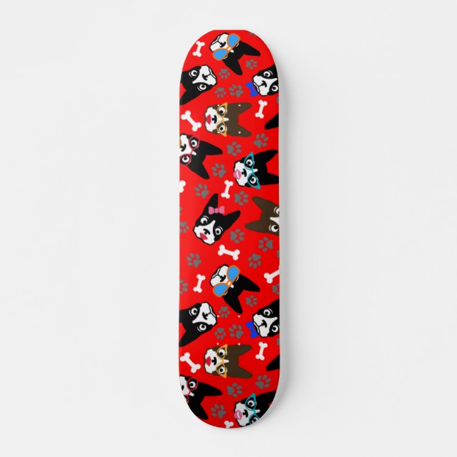 Boston Terrier Cute Mustache Funny Faces Skateboard (Front)