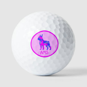 Boston Terrier Cute Pink Dog Silhouette Monogram Golf Balls