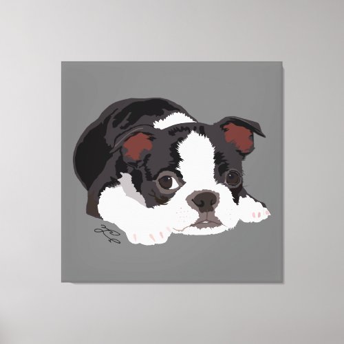 Boston Terrier Cute Puppy Aesthetic Fine Art Canvas Print