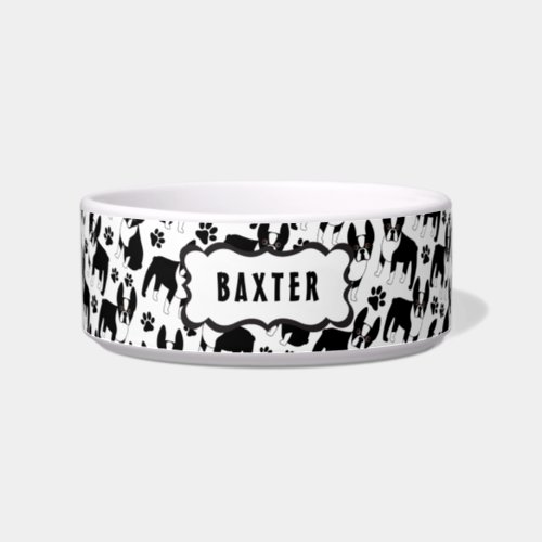 Boston Terrier Cute with Your Dogs Name Bowl