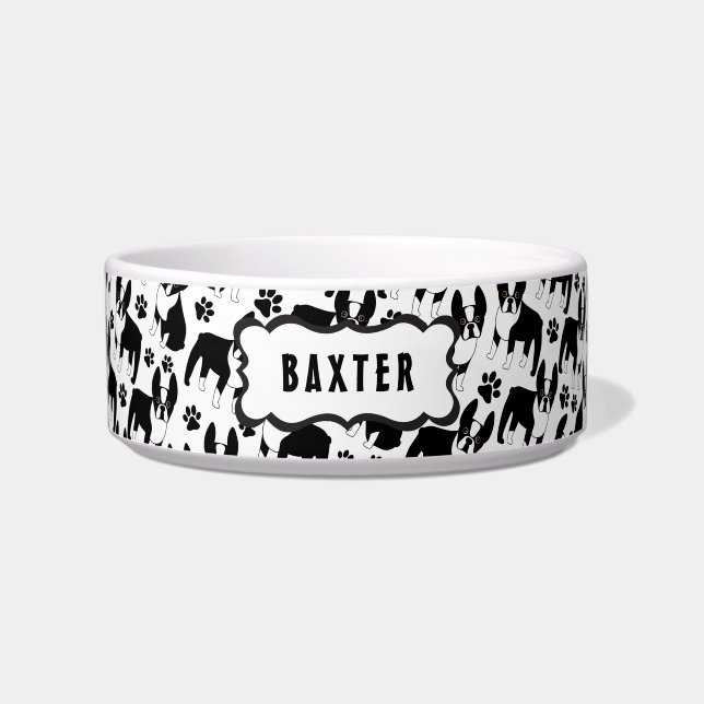Boston Terrier Cute with Your Dog's Name Bowl (Front)
