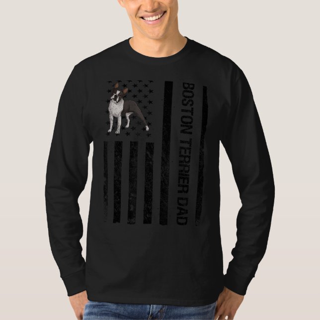 Boston Terrier Dad USA Flag Funny Boston Terrier P T-Shirt (Front)