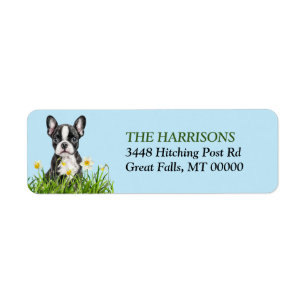 Boston Terrier Daffodil Garden Return Address Label