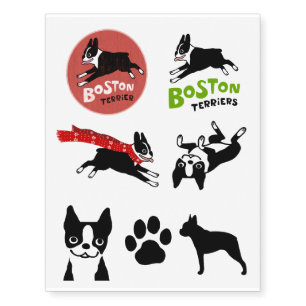 Boston Terrier Designs, Cartoon Dogs, Silhouette Temporary Tattoos