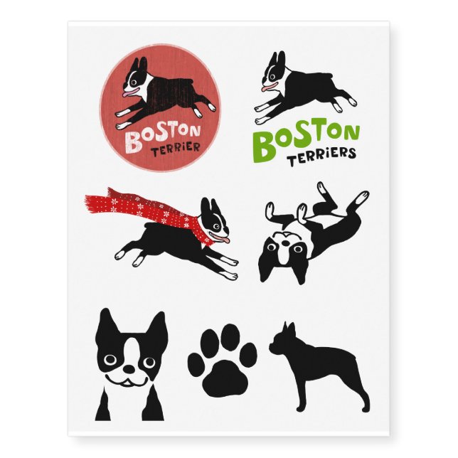 Boston Terrier Designs, Cartoon Dogs, Silhouette Temporary Tattoos (Front)