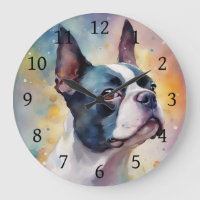 Boston Terrier Digital Watercolor Portrait Dog 173