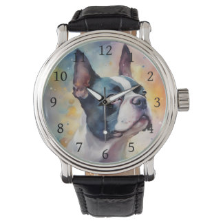 Boston Terrier Digital Watercolor Portrait Dog 173 Watch