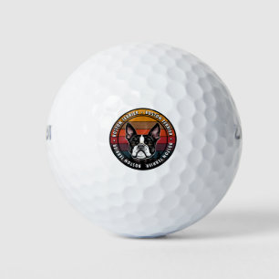 Boston Terrier distressed sunset retro dog face Golf Balls