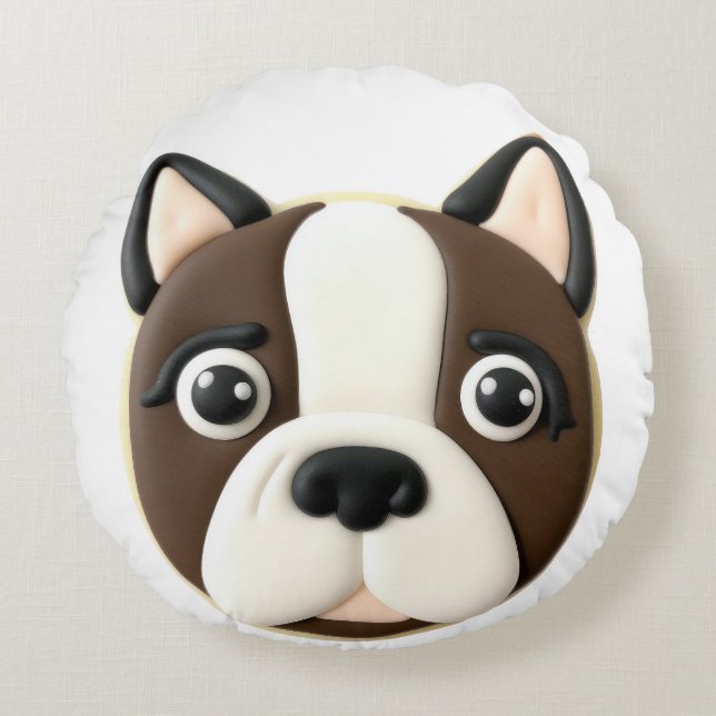 Boston Terrier Dog 3D Inspired Round Pillow (Front)