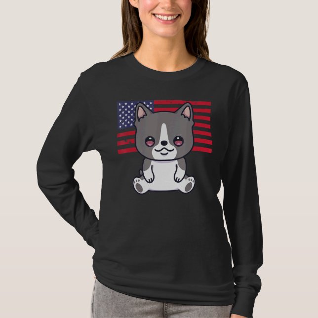 Boston Terrier Dog 4th Of July Patriotic Usa Ameri T-Shirt (Front)
