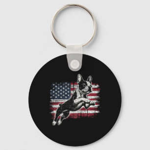 Boston Terrier Dog American Flag 4th Of July Patri Keychain