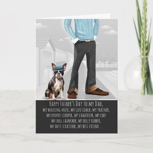 Boston Terrier Dog and Dad Funny Father's Day Holiday Card