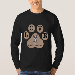 Boston Terrier Dog And Love Sign On Latte Brown Co T-Shirt