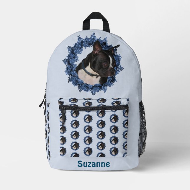 Boston Terrier Dog Animal Pattern Personalized   Printed Backpack (Front)