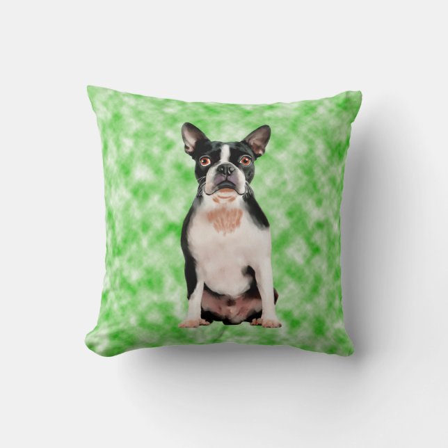 Boston Terrier Dog Art Portrait Throw Pillow (Front)
