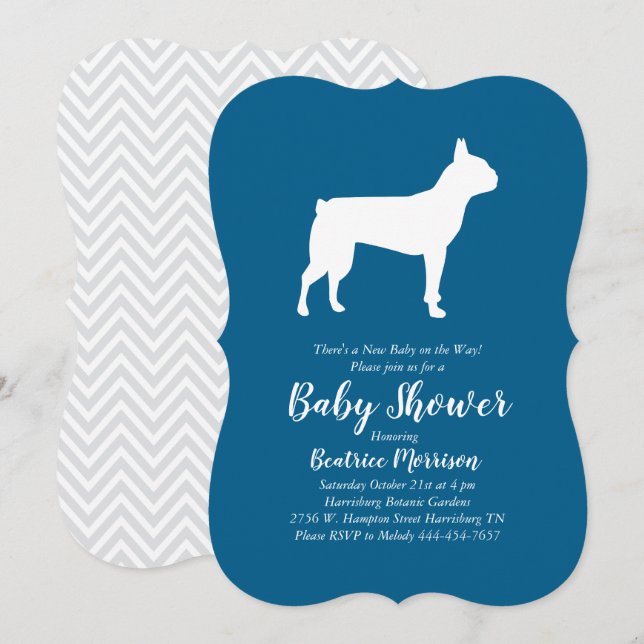 Boston Terrier Dog Baby Shower Blue Boy Invitation (Front/Back)
