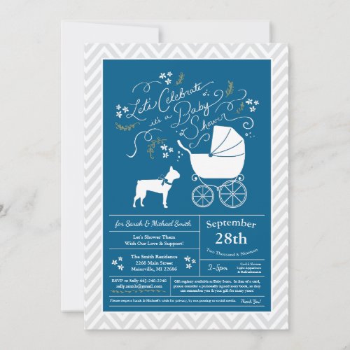 Boston Terrier Dog Baby Shower Blue Boy Invitation