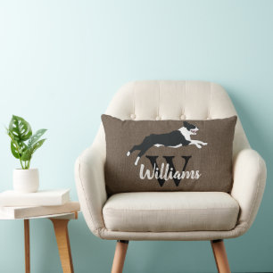 Boston Terrier Dog Breed Monogram Last Name Lumbar Pillow