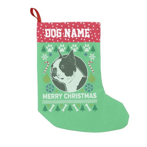 Boston Terrier Dog Breed Ugly Christmas Sweater Small Christmas Stocking