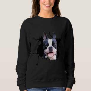 Boston Terrier Dog Breeds Dogs Puppy Decal Crack Sweatshirt