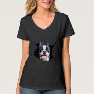 Boston Terrier Dog Breeds Dogs Puppy Decal Crack   T-Shirt