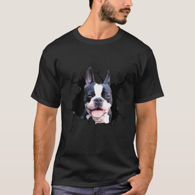 Boston Terrier Dog Breeds Dogs Puppy Decal Crack   T-Shirt (Front)