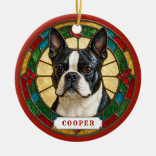 Boston Terrier Dog Ceramic Circle Ornament