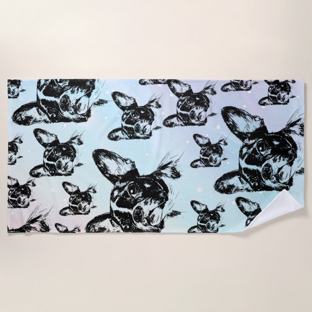 Boston Terrier Dog Chic Art Design Beach Towel (Front)