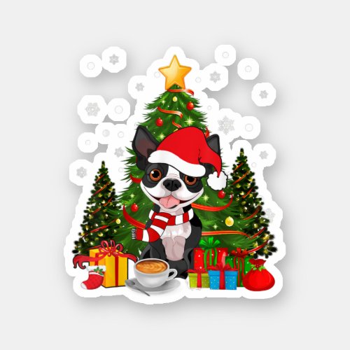 Boston Terrier Dog Christmas Is Gift Coffee Light Sticker