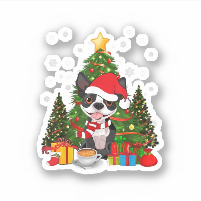 Boston Terrier Dog Christmas Is Gift Coffee Light Sticker (Front)