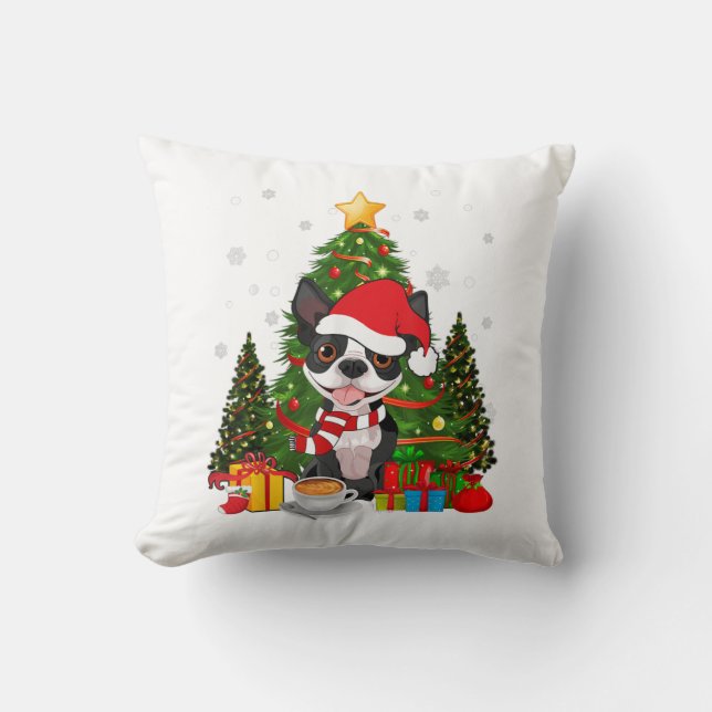 Boston Terrier Dog Christmas Is Gift Coffee Light Throw Pillow (Front)
