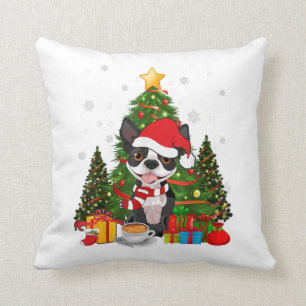 Boston Terrier Dog Christmas Is Gift Coffee Light Throw Pillow