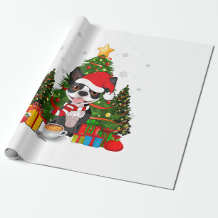 Boston Terrier Dog Christmas Is Gift Coffee Light Wrapping Paper