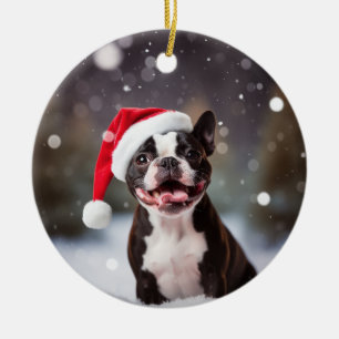 Boston Terrier Dog Christmas Keepsake Ceramic Ornament