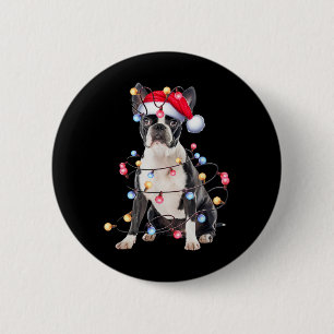 Boston Terrier Dog Christmas Lights Xmas Dog T Shi Button