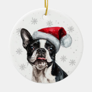 Boston Terrier Dog Christmas Personalized Ceramic Ornament