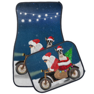 Boston Terrier Dog Christmas Santa Claus Car Floor Mat