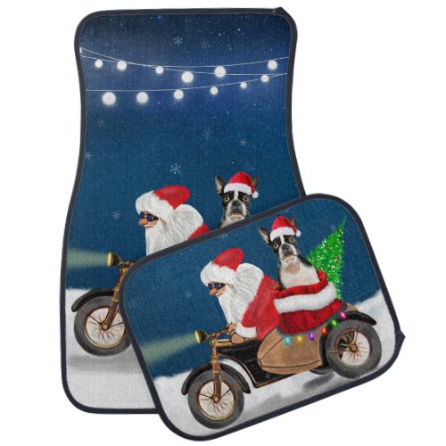 Boston Terrier Dog Christmas Santa Claus   Car Floor Mat