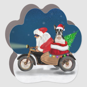 Boston Terrier Dog Christmas Santa Claus Car Magnet
