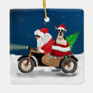 Boston Terrier Dog Christmas Santa Claus Ceramic Ornament
