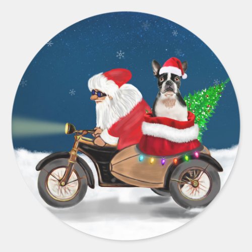 Boston Terrier Dog Christmas Santa Claus   Classic Round Sticker