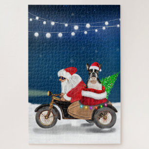 Boston Terrier Dog Christmas Santa Claus Jigsaw Puzzle