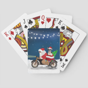 Boston Terrier Dog Christmas Santa Claus Poker Cards
